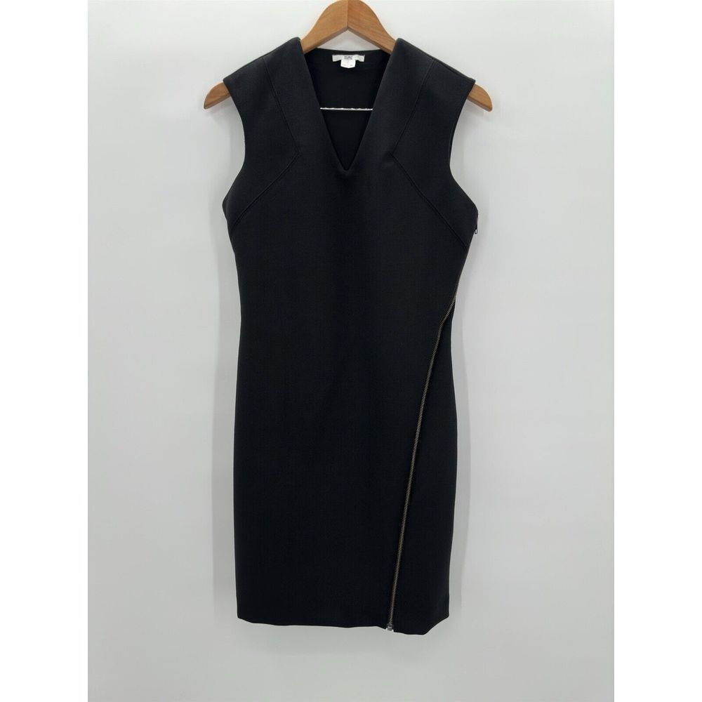 HELMUT Helmut Lang Black Moto Stretch Angle Zipper‎ Dress Size Medium Wool Blend